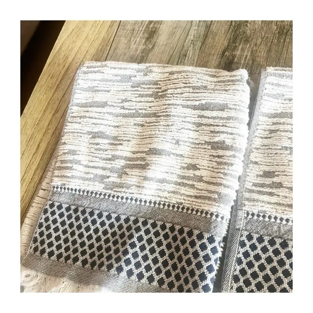 World Market Hand Towels Made In Portugal Diamond Print 100% Cotton 19”x28”